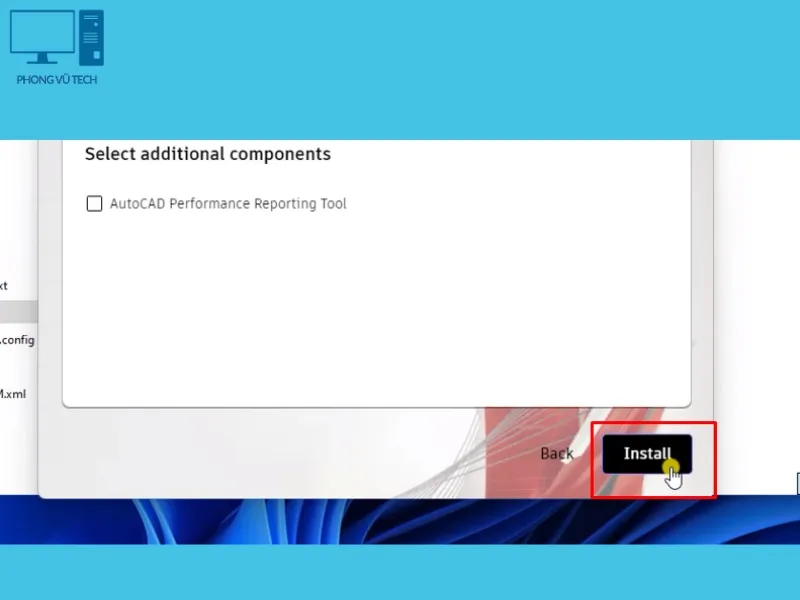 Nhấn 'Install' để bắt đầu cài đặt AutoCAD 2022 lên máy tính
