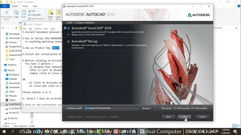 Nhấn &quot;Install&quot; để bắt đầu cài đặt phần mềm Autocad 2014