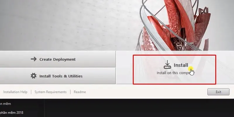 Nhấn nút 'Install' để bắt đầu quá trình cài đặt AutoCAD 2018