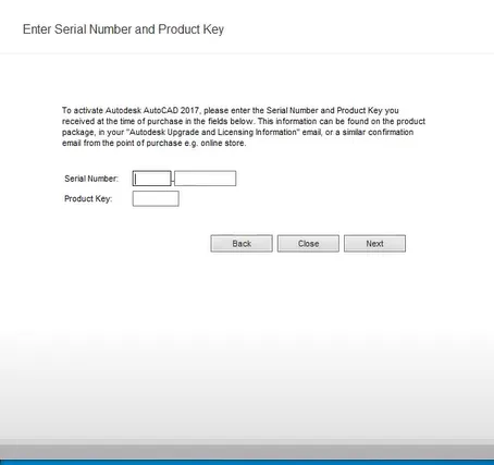 Nhập Serial Number và Product Key cho AutoCAD 2017 để tạo mã yêu cầu kích hoạt