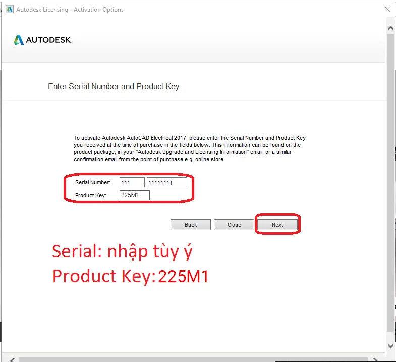 Nhập Serial Number và Product Key cho AutoCAD Electrical 2021