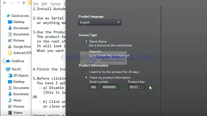 Nhập số Serial Number và Product Key cần thiết cho việc cài đặt AutoCAD 2013