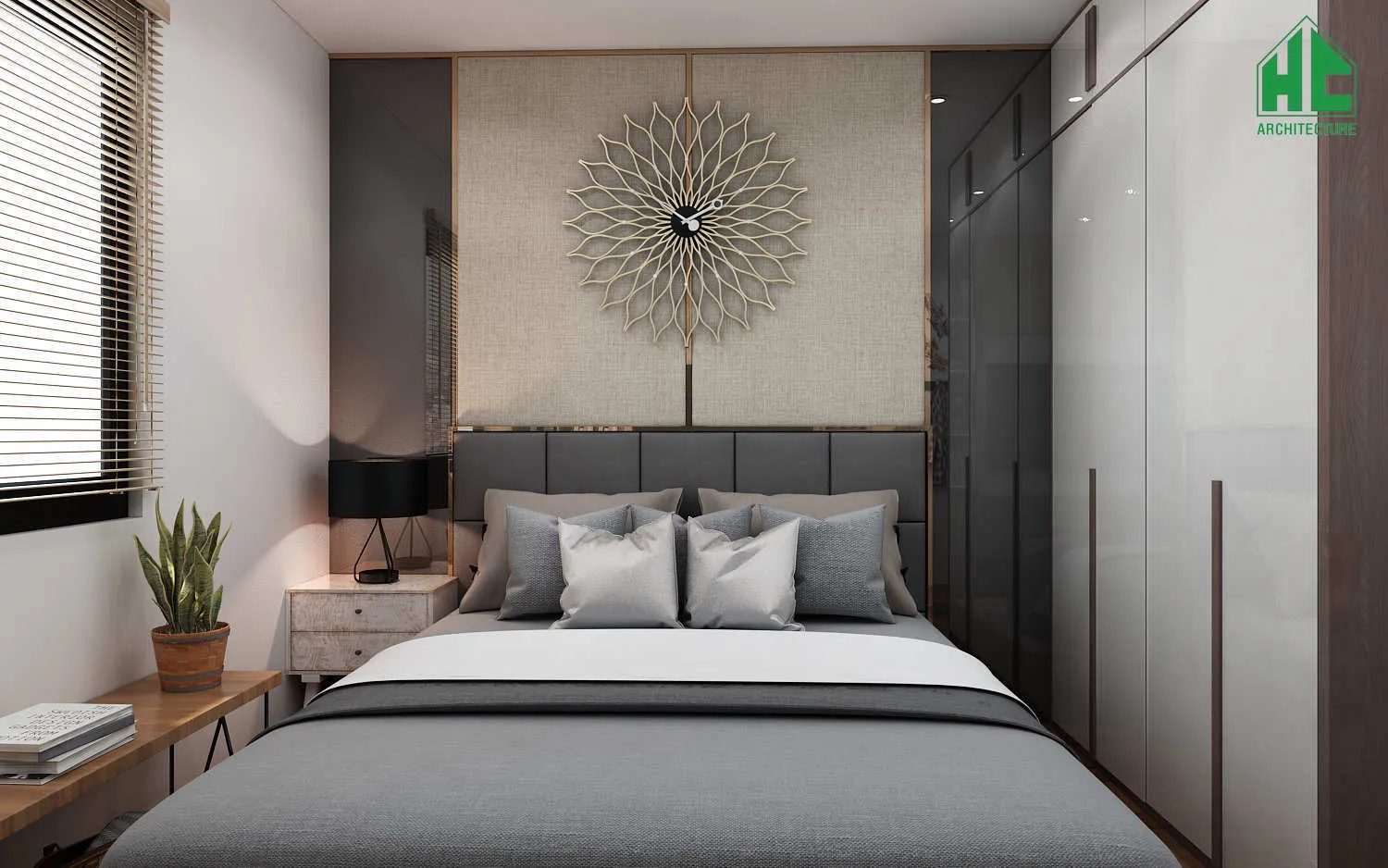 Phối cảnh 3D giường ngủ hiện đại, hỗ trợ sinh viên thiết kế nội thất chuyên nghiệp