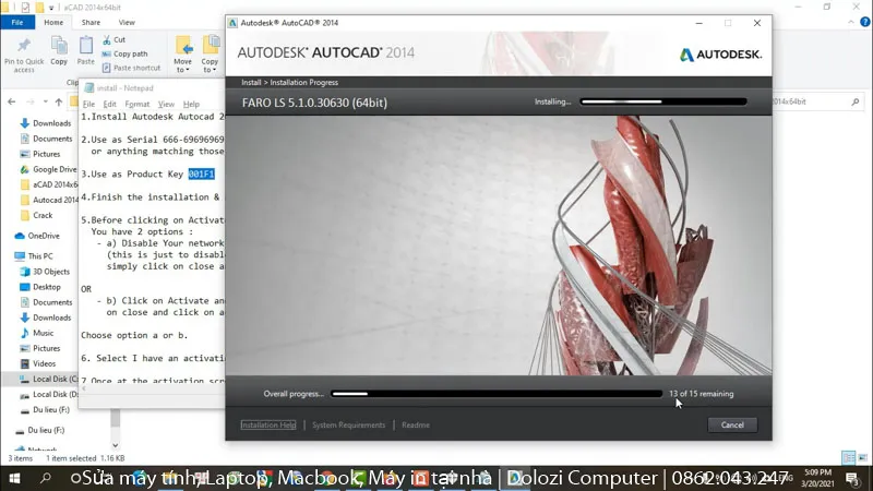 Quá trình cài đặt Autocad 2014 đang diễn ra, vui lòng chờ đợi hoàn tất