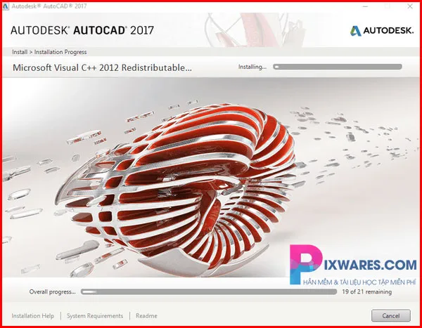 Quá trình chờ Autocad 2017 cài đặt trên máy tính
