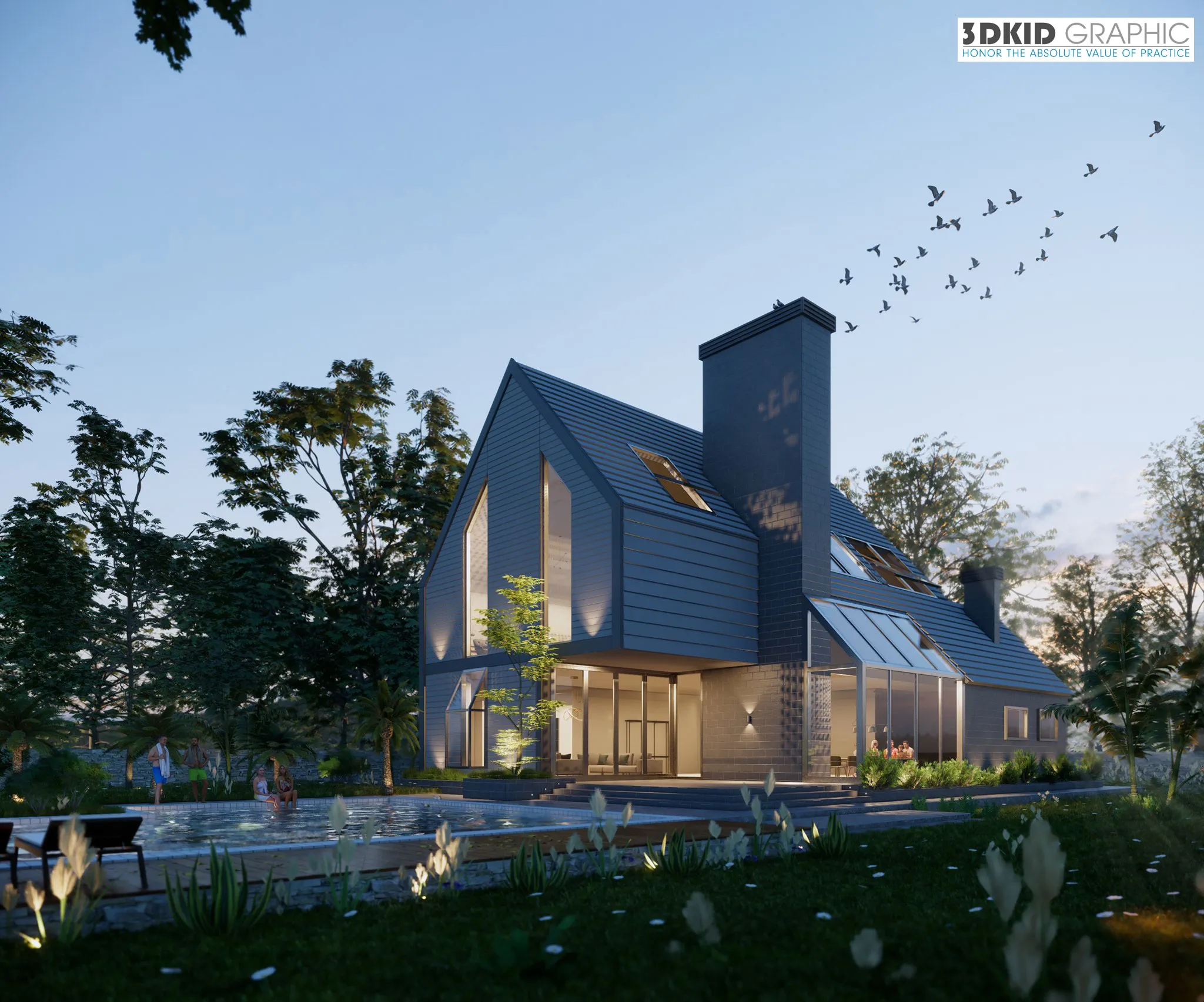 Render Nhà phố ban đêm với Enscape và Revit