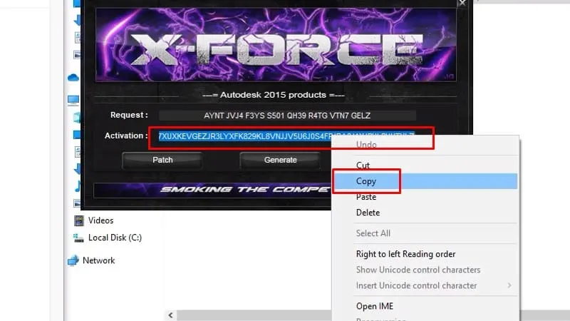 Sao chép mã Activation code từ Keygen để kích hoạt AutoCAD 2015