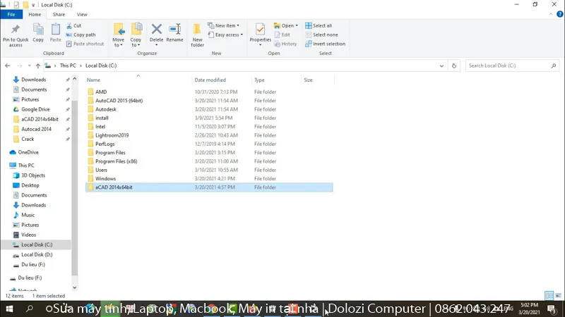 Sao chép thư mục cài đặt Autocad 2014 vào ổ đĩa C hoặc Desktop theo hướng dẫn