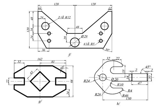 Sơ đồ hình học cần cắt tỉa và kéo dài, bài tập ứng dụng lệnh Trim và Extend trong hiệu chỉnh bản vẽ CAD