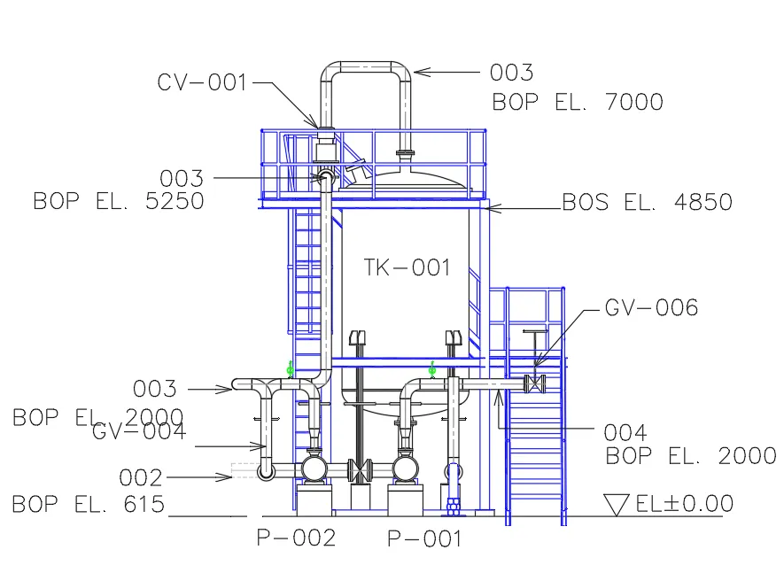 Sơ đồ P&amp;ID (Process and Instrumentation Diagram) được tạo trong AutoCAD Plant 3D.