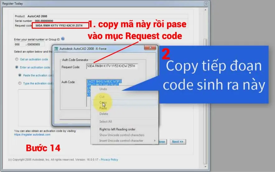 Sử dụng công cụ kích hoạt để tạo Activation Code từ Request Code của AutoCAD 2008