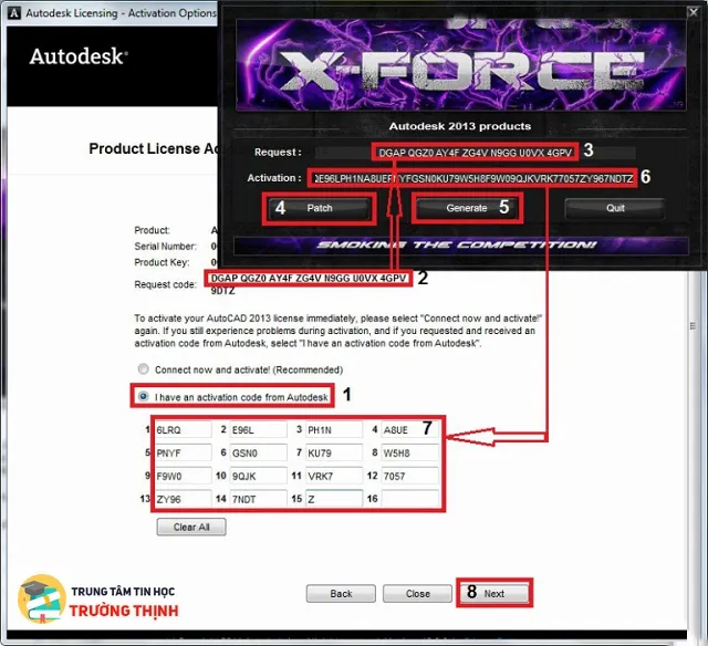 Sử dụng X-FORCE Keygen để tạo mã kích hoạt AutoCAD 2013 từ Request Code