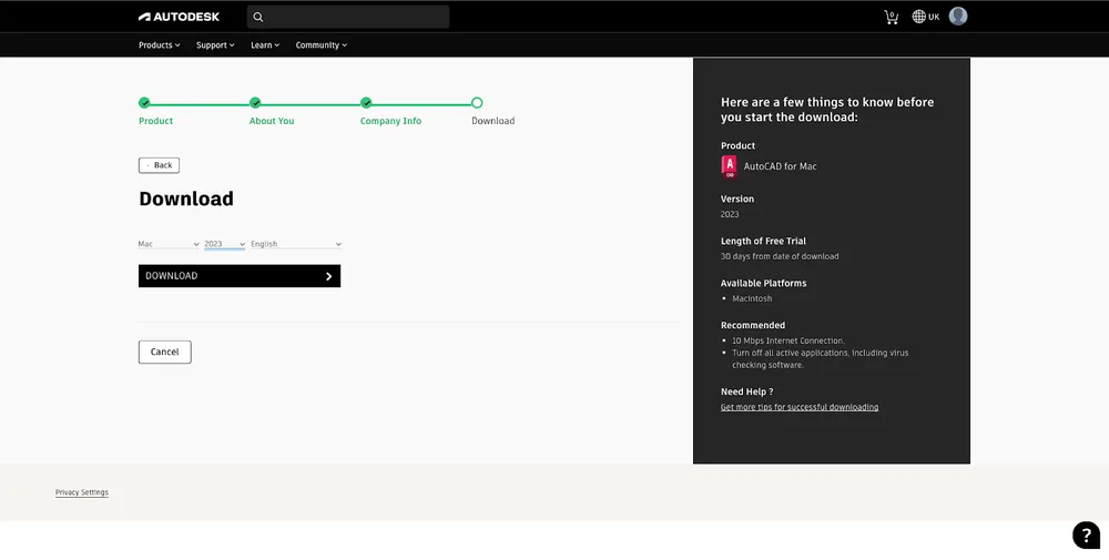 Tải file cài đặt AutoCAD về MacBook của bạn