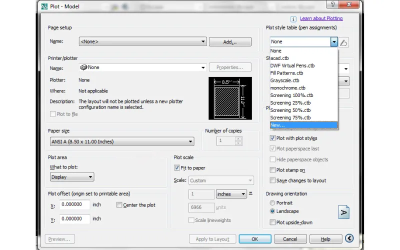 Tạo cài đặt nét in mới trong công cụ Plot Style Table để tối ưu hóa in ấn bảng vẽ AutoCAD