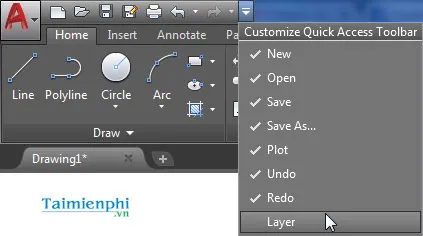 Thanh công cụ truy cập nhanh (Quick Access Toolbar) trong AutoCAD 2018, giúp tối ưu hóa quy trình làm việc cho người dùng.