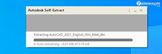 Thanh tiến trình hiển thị quá trình giải nén các tệp cài đặt AutoCAD 2021