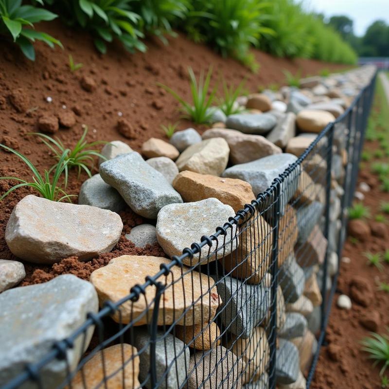 Thiết kế giải pháp thoát nước song song với việc sử dụng rọ đá trong công tác cải tạo đất đồi núi, đảm bảo ổn định và ngăn ngừa xói mòn