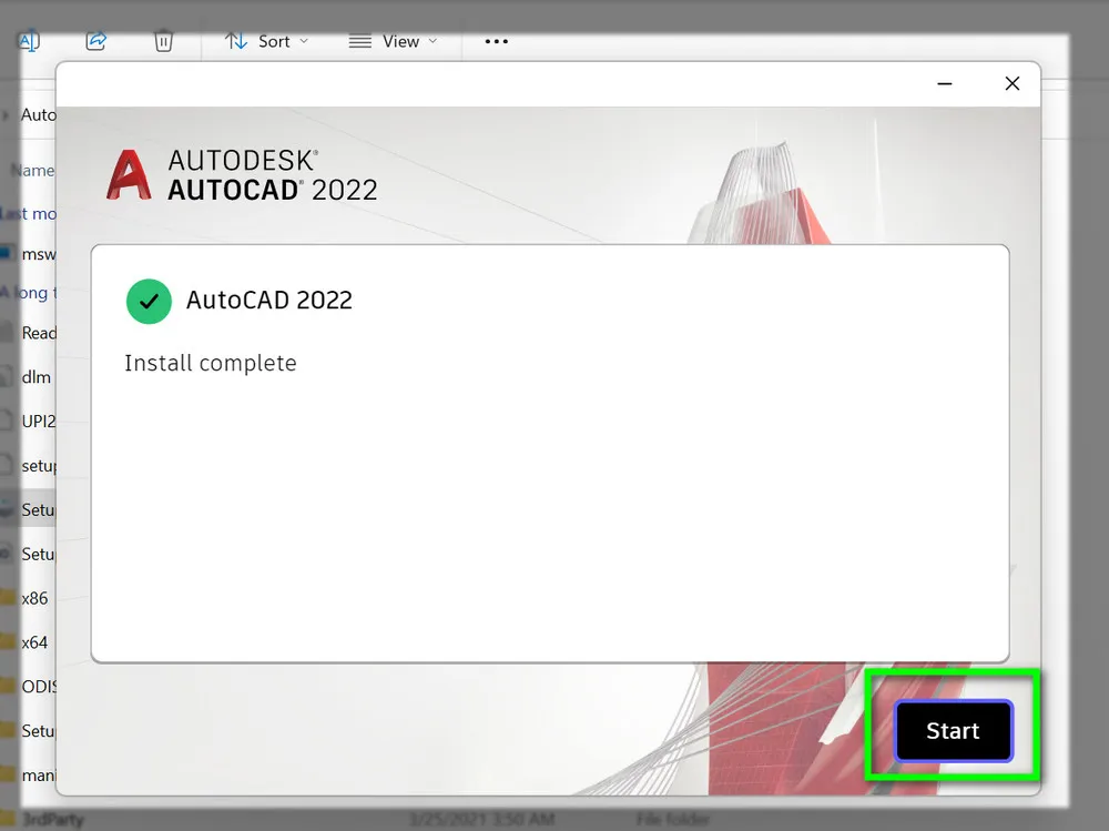 Thông báo hoàn tất quá trình cài đặt AutoCAD 2022