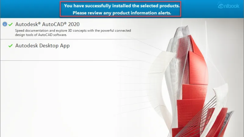 Thông báo &quot;Installation Complete&quot; trên màn hình, báo hiệu quá trình cài đặt AutoCAD đã thành công, sẵn sàng cho bước kích hoạt bản quyền để sử dụng phần mềm.