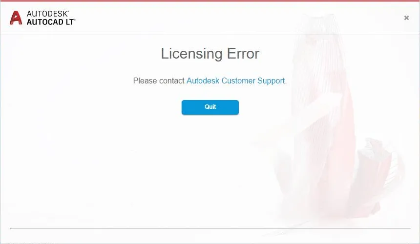 Thông báo lỗi kích hoạt AutoCAD LT 2019, minh họa sự cố cấp phép của Autodesk.
