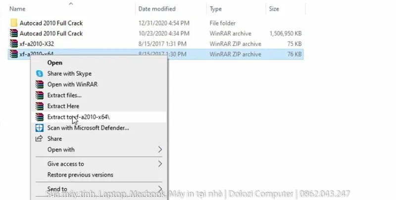 Thư mục chứa các file crack AutoCAD 2010 đã được giải nén, sẵn sàng cho việc kích hoạt bản quyền vĩnh viễn
