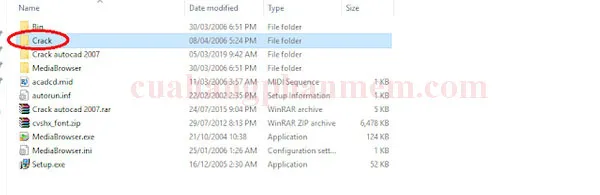 Thư mục chứa các file crack cần thiết để kích hoạt bản quyền AutoCAD 2007 vĩnh viễn