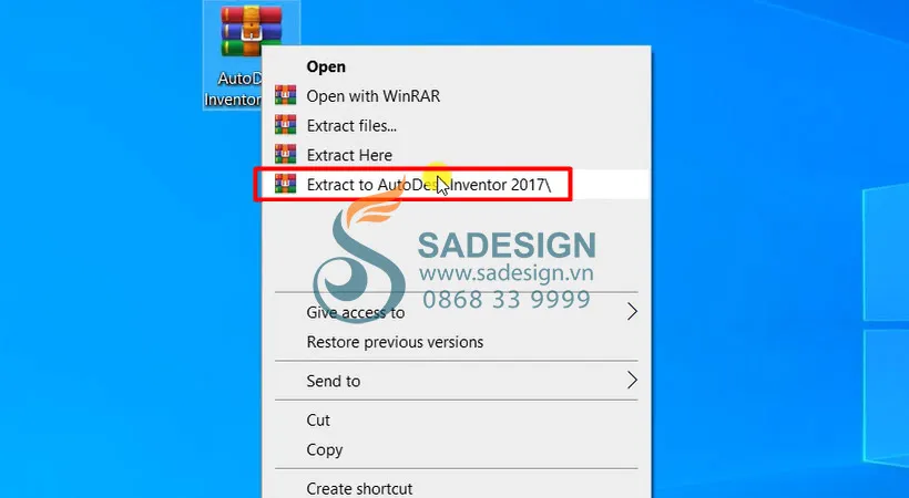 Thư mục file cài đặt Inventor 2017 đang trong quá trình giải nén