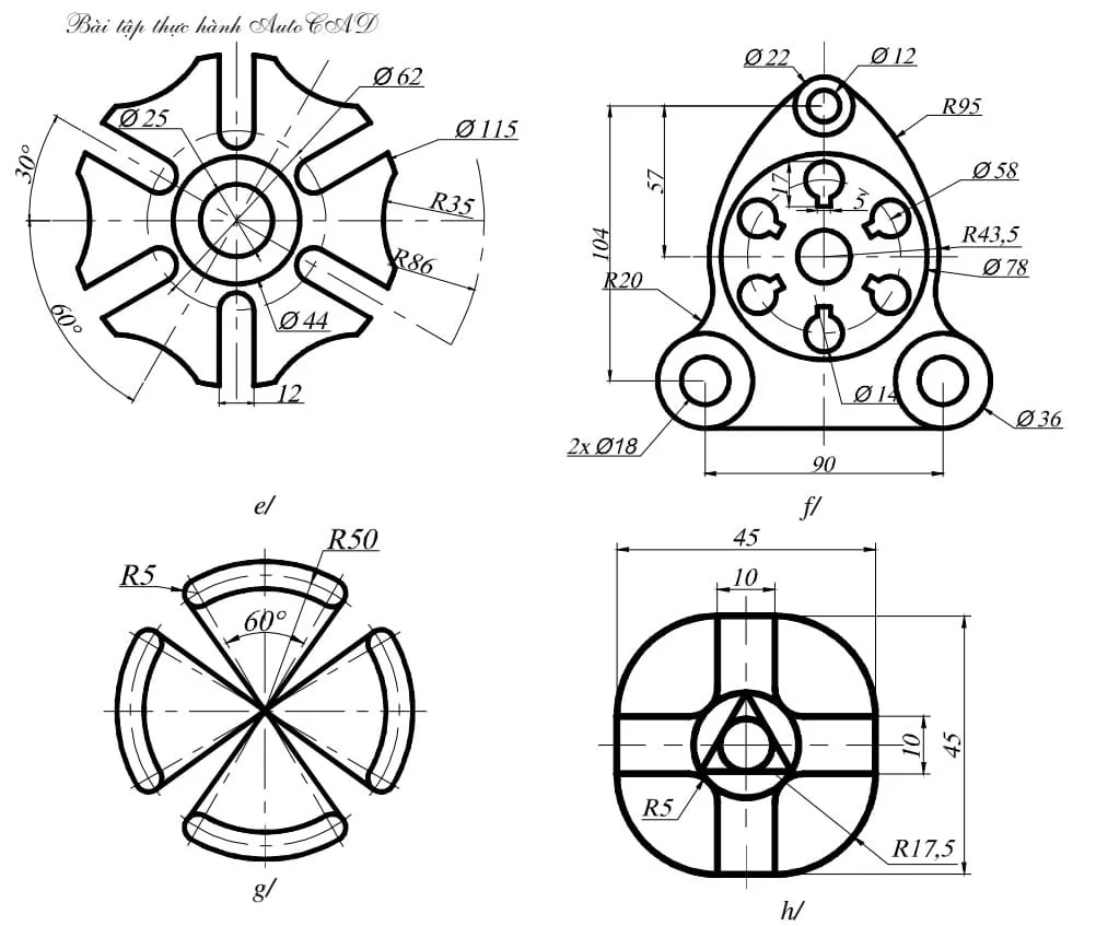Thực hành xoay ROTATE, phóng to SCALE và đối xứng MIRROR đối tượng trong AutoCAD 2D