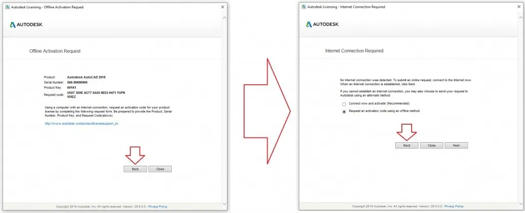 Thực hiện bước quay lại hai lần trong quy trình kích hoạt AutoCAD 2019