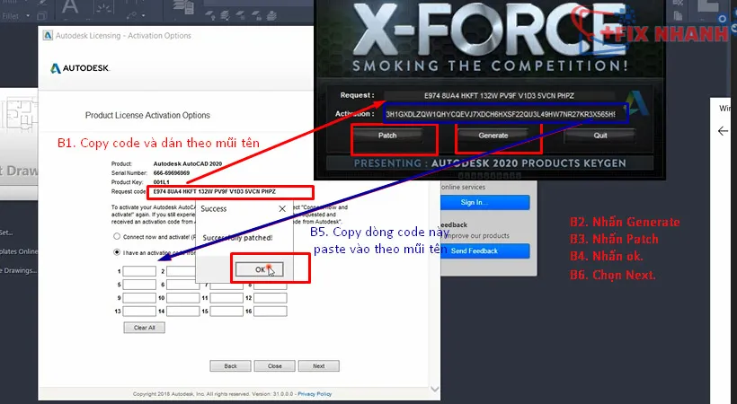 Thực hiện các bước trong công cụ để hoàn tất kích hoạt AutoCAD 2020