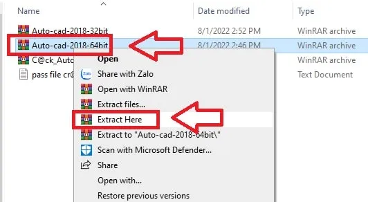 Thực hiện giải nén file cài đặt AutoCAD 2018 sau khi tải về, chuẩn bị cho quá trình cài đặt phần mềm trên máy tính