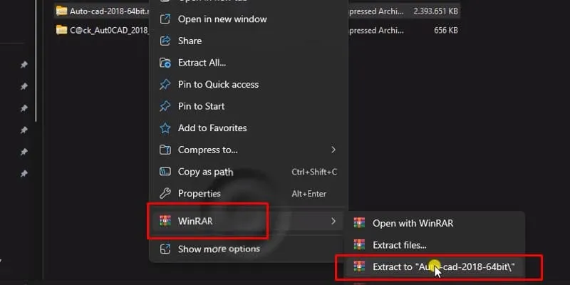 Thực hiện giải nén thư mục cài đặt AutoCAD 2018 đã được lựa chọn