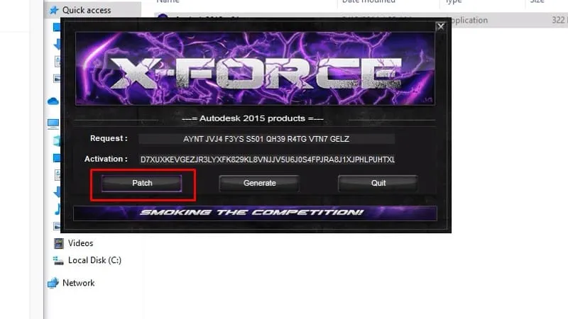 Thực hiện Patch trong công cụ Keygen để vá lỗi kích hoạt AutoCAD 2015
