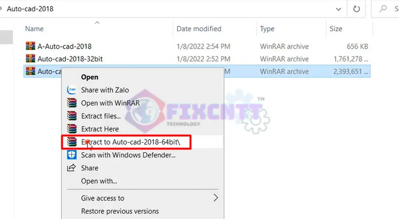 Tiến hành giải nén file cài đặt AutoCAD 2018 sau khi đã giải nén lần một