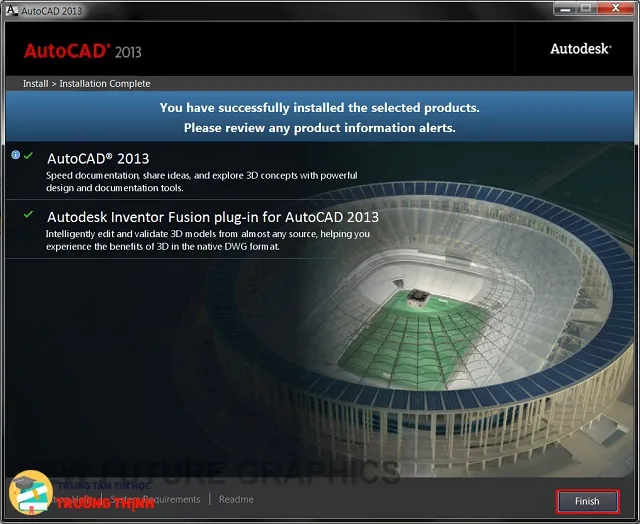 Tiến trình cài đặt AutoCAD 2013 đang diễn ra, vui lòng chờ đợi để hoàn tất.