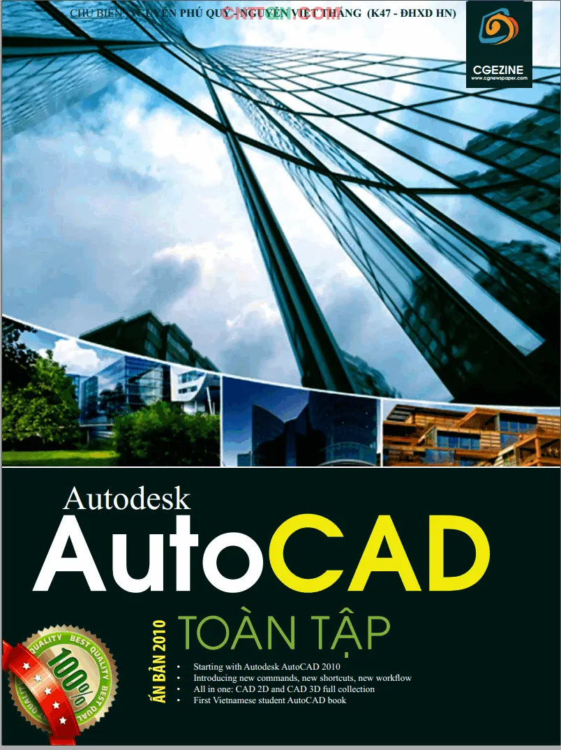 Trang bìa của giáo trình học AutoCAD 2010, giới thiệu nội dung thực tế và kinh nghiệm từ sinh viên Kiến trúc.
