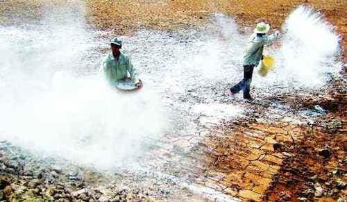 Trộn vôi vào đất để cải tạo tính chất