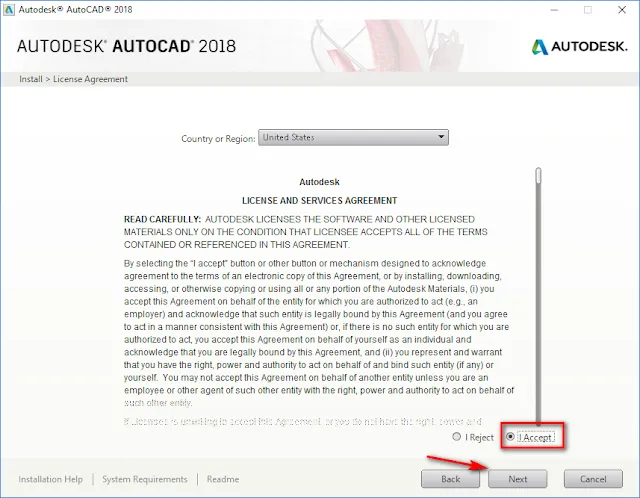 Tùy chọn các thành phần để cài đặt trong AutoCAD 2018, khuyến nghị giữ mặc định.
