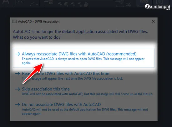 Tùy chọn liên kết file DWG để AutoCAD 2021 tự động mở