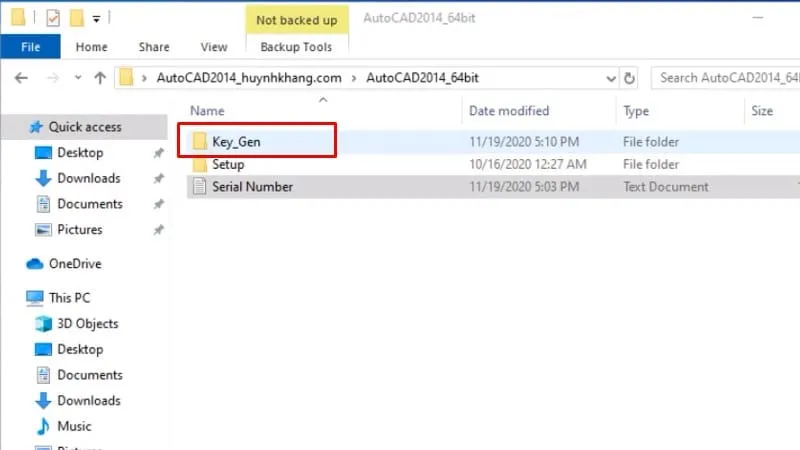 Vào thư mục chứa Key_Gen để tìm công cụ hỗ trợ kích hoạt AutoCAD 2014