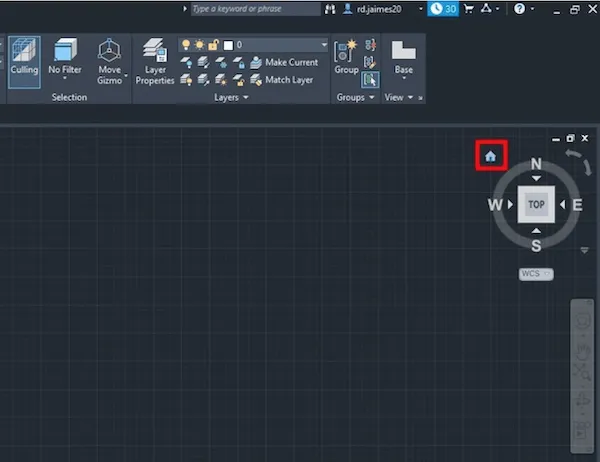 View Cube trong AutoCAD 2020 hiển thị chế độ xem isometric, với biểu tượng ngôi nhà để chuyển đổi nhanh.