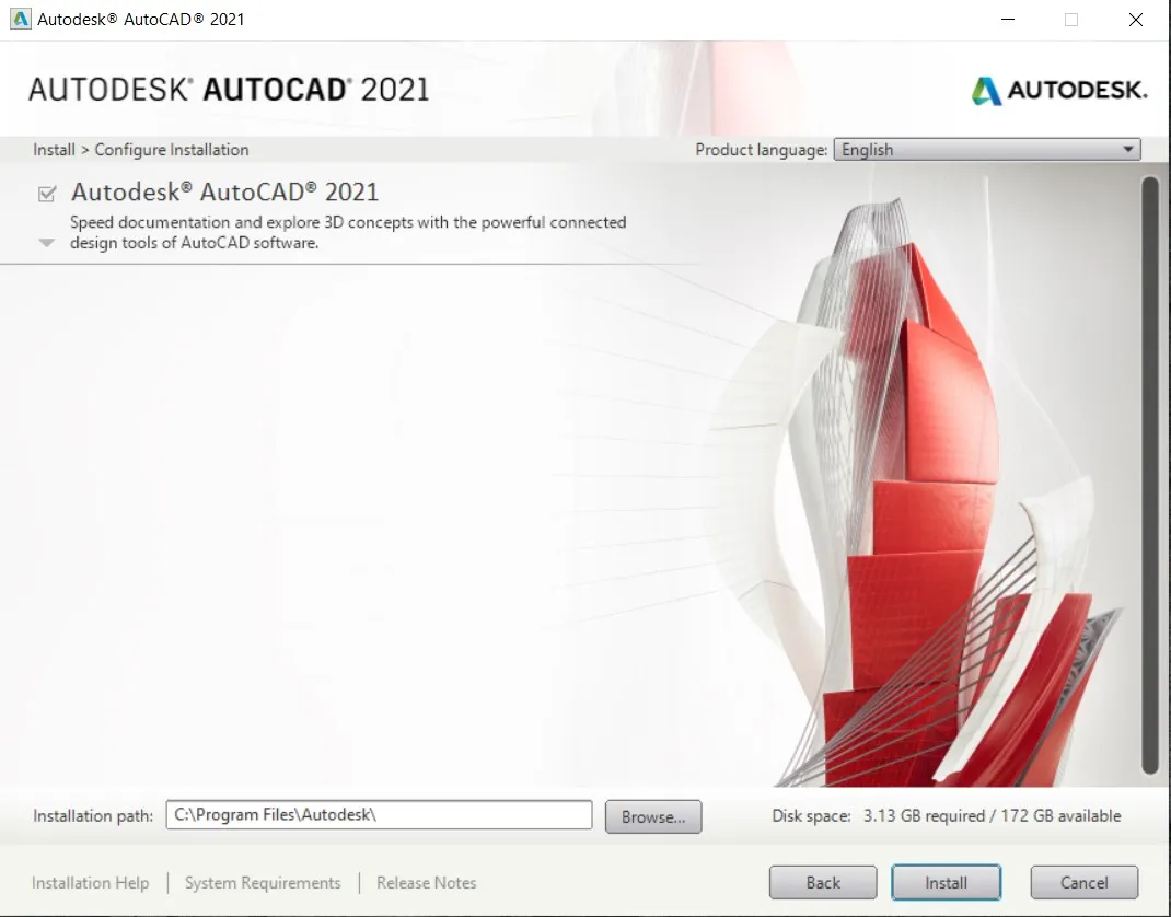 Xác nhận cài đặt AutoCAD 2021 bằng cách nhấp 'Install' lần nữa