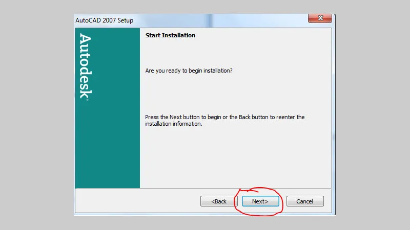 Xác nhận để bắt đầu quá trình cài đặt chính AutoCAD 2007