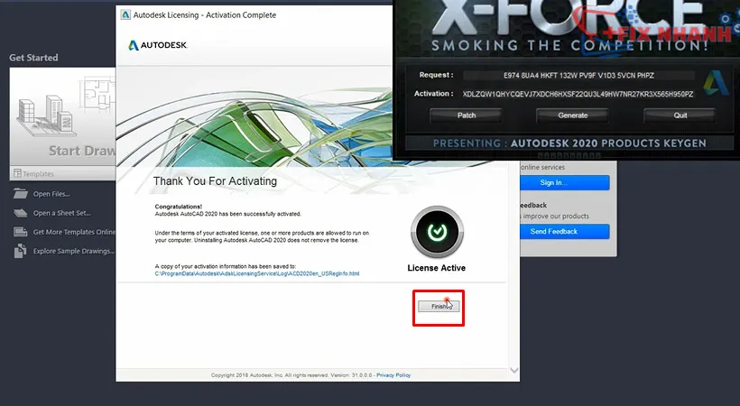 Xác nhận hoàn tất quá trình kích hoạt bản quyền AutoCAD 2020