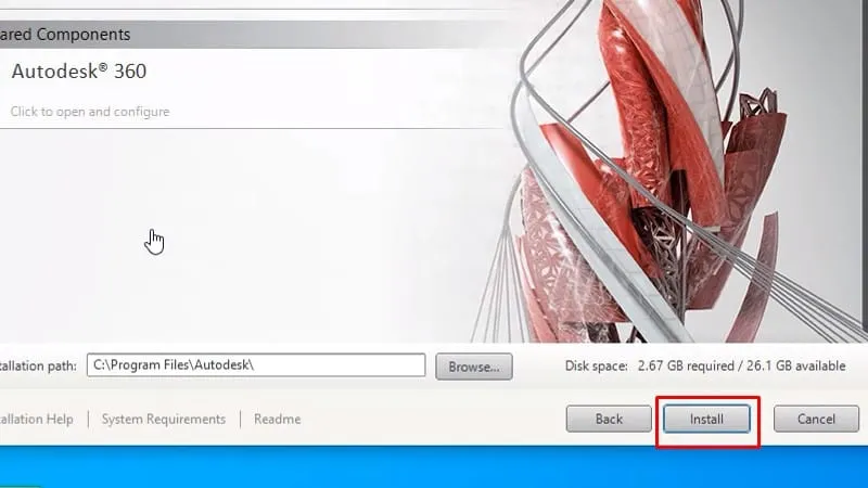 Xác nhận Install để cài đặt các thành phần AutoCAD 2015