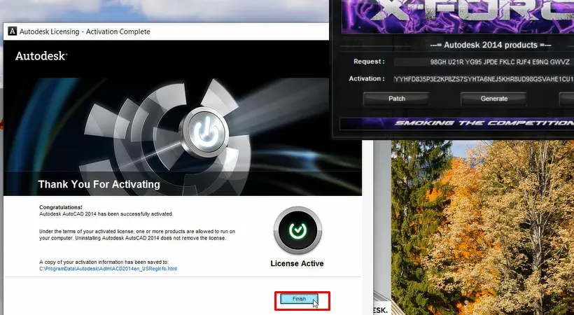 Xác nhận quá trình kích hoạt AutoCAD 2014 thành công
