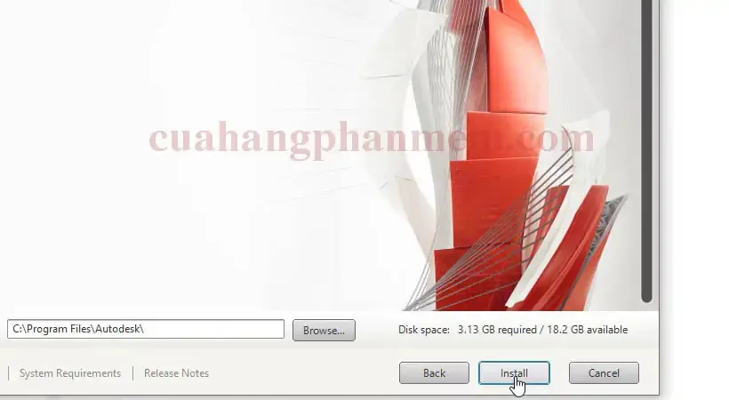 Xác nhận và nhấn Install để bắt đầu quá trình cài đặt AutoCAD 2021