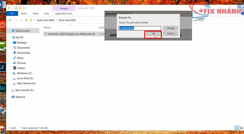 Xác nhận vị trí cài đặt phần mềm AutoCAD 2020
