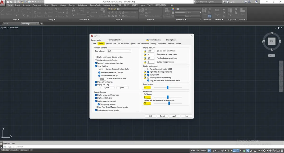 5 bước thiết lập AutoCAD - Bước 1: Tab Display