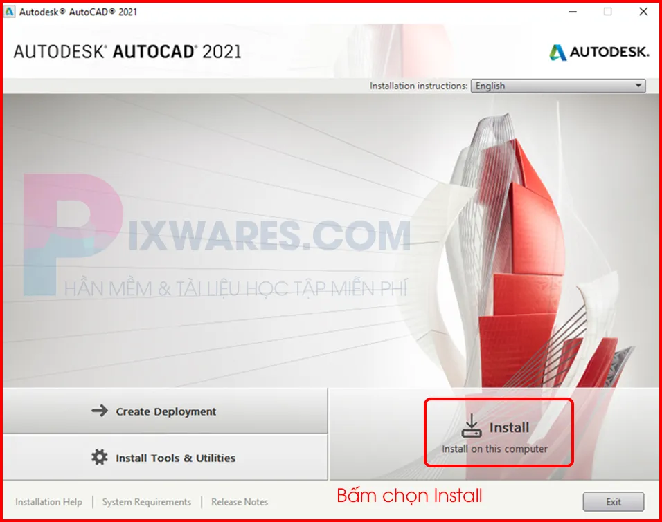 Bấm Install để bắt đầu cài đặt Autocad 2019